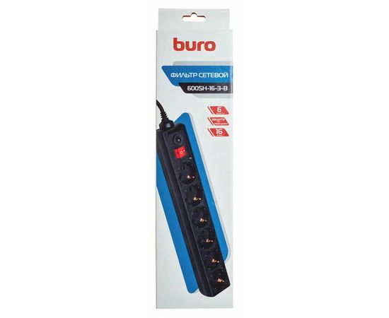  Сетевой фильтр Buro 600SH-16-3-B 3м (6 розеток) черный 