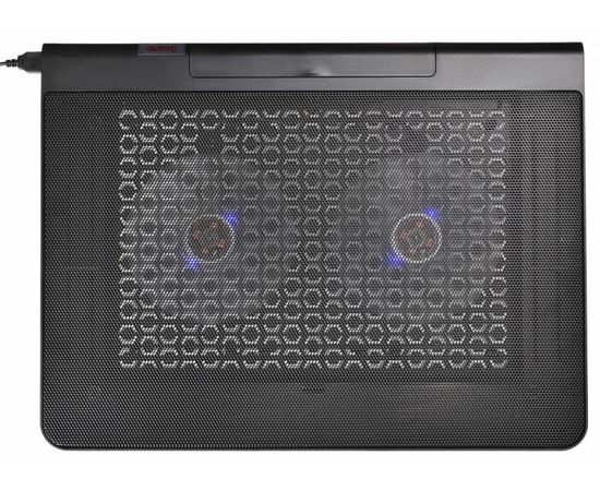  Подставка для ноутбука до 17,3" Buro BU-LCP170-B214 Black, 2 вентилятора: 140 мм, поток: 76.61 CFM, уровень шума: 23 dB(A), 2 х USB-разъёма, LED подсветка, регулировка наклона, материал: металл, пластик 