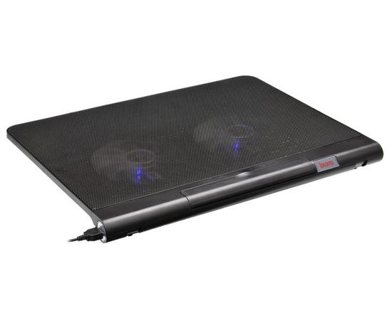  Подставка для ноутбука до 17,3" Buro BU-LCP170-B214 Black, 2 вентилятора: 140 мм, поток: 76.61 CFM, уровень шума: 23 dB(A), 2 х USB-разъёма, LED подсветка, регулировка наклона, материал: металл, пластик 