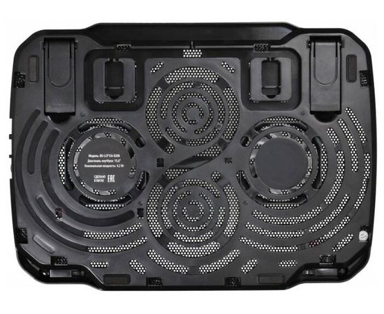  Подставка для ноутбука до 15,6" Buro BU-LCP156-B208 Black, 2 вентилятора: 80 мм, поток: 78.35 CFM, уровень шума: 23 dB(A), 2 х USB-разъёма, LED подсветка, регулировка наклона, материал: металл, пластик 