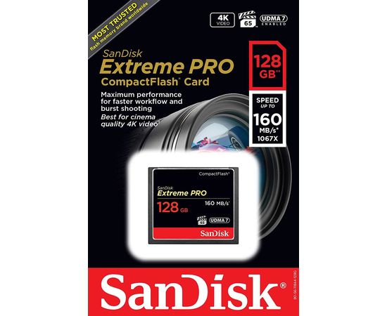  Флеш-накопитель Sandisk Карта памяти SanDisk Extreme Pro CF 160MB/s 128 GB VPG 65, UDMA 7 