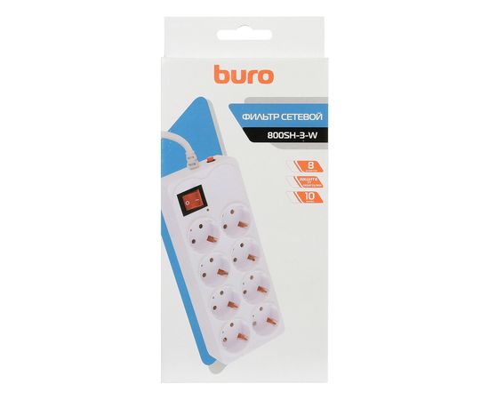  Сетевой фильтр Buro 800SH-3-W 3м (8 розеток) белый 