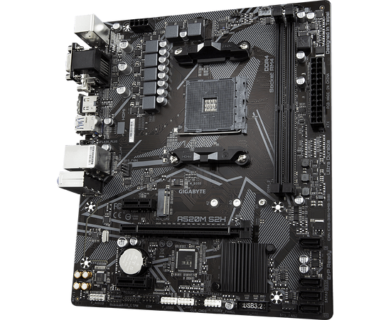  MB sAM4 Gigabyte A520M S2H, AMD A520, 2xDDR4-3200, D-SUB+DVI-D+HDMI, 1xPCI-Ex16, 2xPCI-Ex1, 4xSATA3(RAID 0/1/10), 1xM.2, 8 Ch Audio, GLan, (2+4)xUSB2.0 