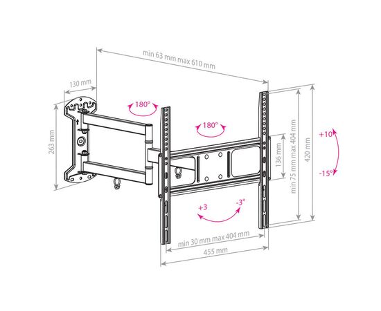  Кронштейн для телевизора Arm Media LCD-415 черный 24"-55" до35кг поворотно-выдвижной и наклонный 