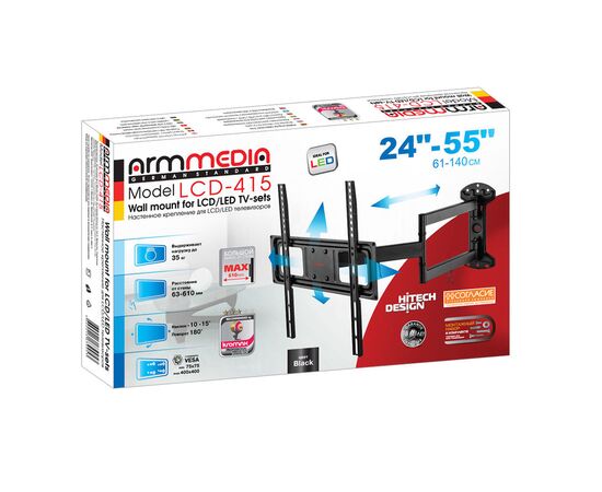  Кронштейн для телевизора Arm Media LCD-415 черный 24"-55" до35кг поворотно-выдвижной и наклонный 