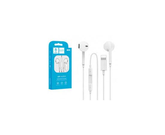  Гарнитура проводная Denmen DR10, Apple 8 pin, вставные, ушной вкладыш, белый, фирменная упаковка 