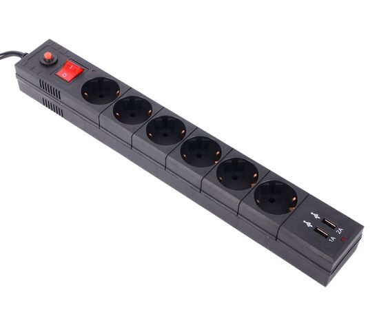 Сетевой фильтр Buro BU-SP5_USB_2A-B 5м (6 розеток) черный 