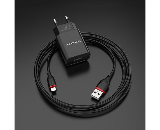  Адаптер Сетевой с кабелем Borofone BA20A Sharp 1USB/5V/2.1A +Lightning (black) 