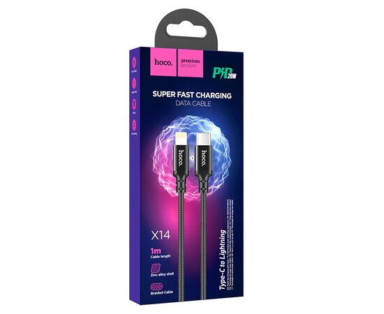  Кабель USB-C HOCO X14 Double speed Type-C - Lightning, 3A, 20W, 1 м, черный 