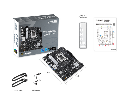  MB s1700 ASUS PRIME B760M-R D4, Intel B760, 2xDDR4-3200 МГц, 1xPCI-Ex16, 2xM.2, Micro-ATX 