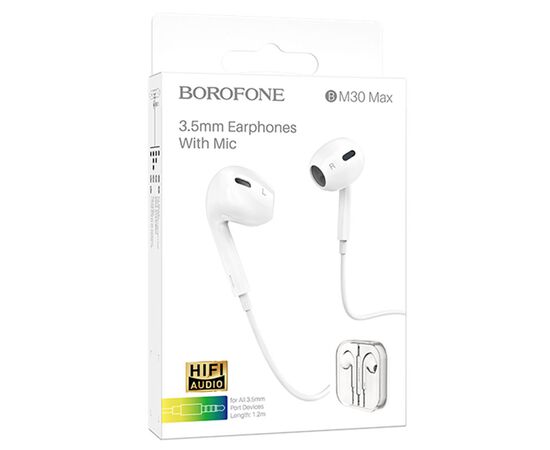  Проводные наушники BOROFONE BM30 Max Acoustic, Jack 3.5mm, 1.2 м, белый 