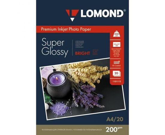  Фотобумага Lomond 1101112 A4/200г/м2/20л./белый высокоглянцевое для струйной печати 