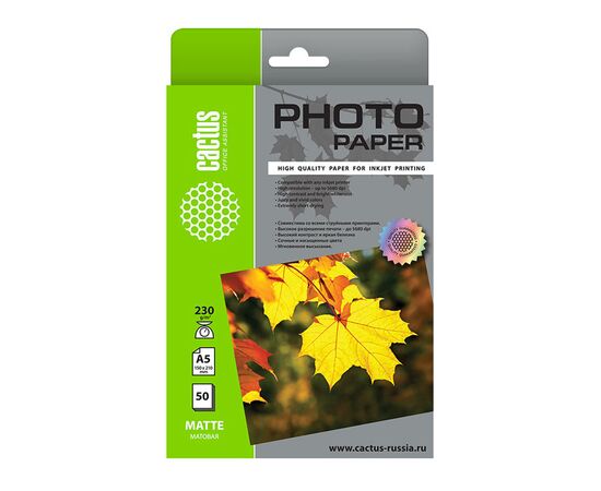  Фотобумага Cactus CS-MA523050 A5/230г/м2/50л/белый матовое для струйной печати 