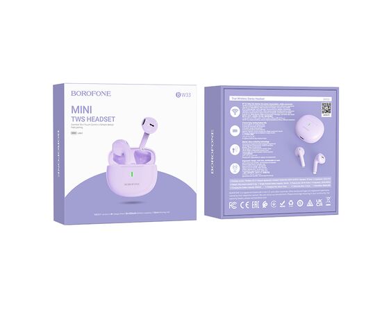  Bluetooth-наушники беспроводные вкладыши Borofone BW33 TWS (Dream Purple) 