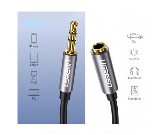  Кабель UGREEN AV118 10594 3.5mm Male to 3.5mm Female Extension Cable 2m Black 