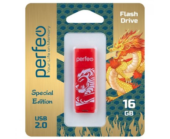  Флешка Perfeo USB 16GB C04 красная  Lion 